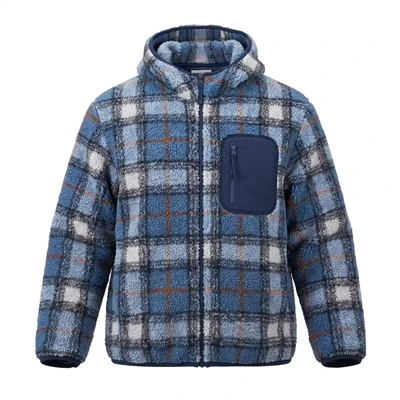 Jaket Full‑Zip Teddy Sherpa Kotak-kotak Dicelup Benang